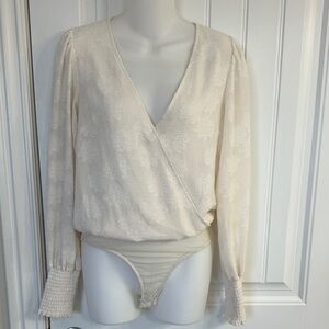 Lulu's Ivory Textured Wrap Bodysuit